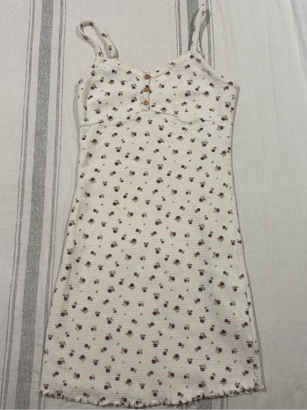 Cream Floral Ribbed Waffle Knit Cami Mini Dress
